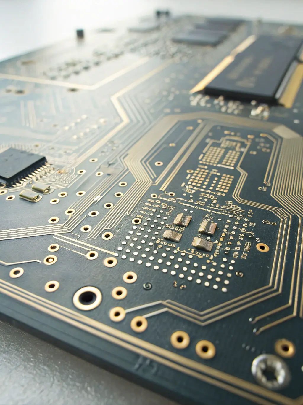 A close-up image of a complex RF circuit board, highlighting the intricate design and advanced technology used in Smartrfsolutions' products.