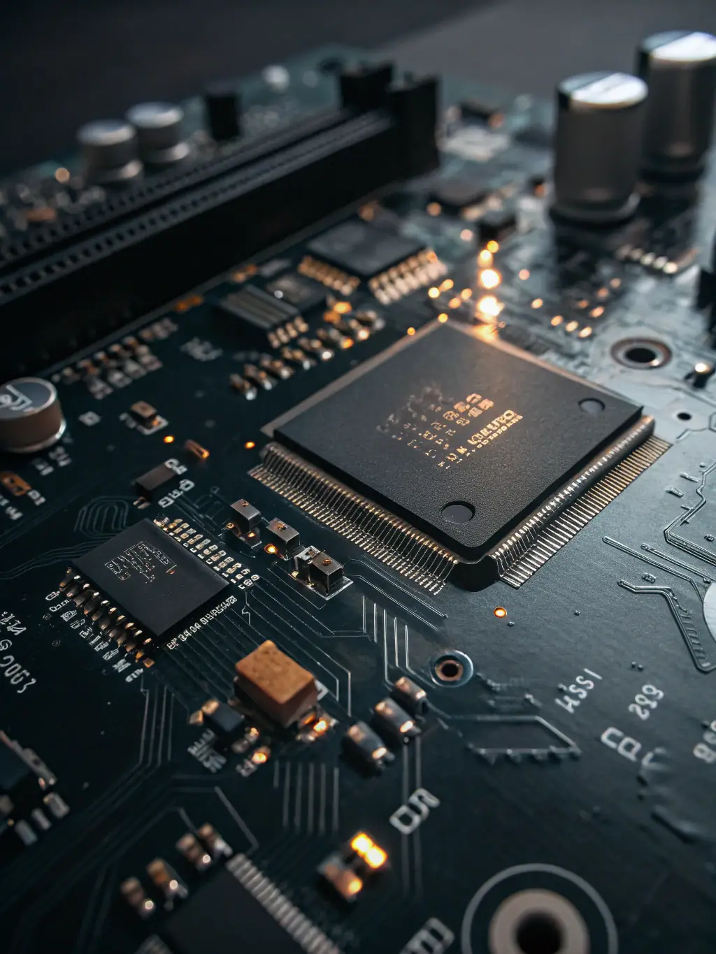 A detailed circuit board with RF components, representing Smartrfsolutions' expertise in designing RF modules for the defense sector.