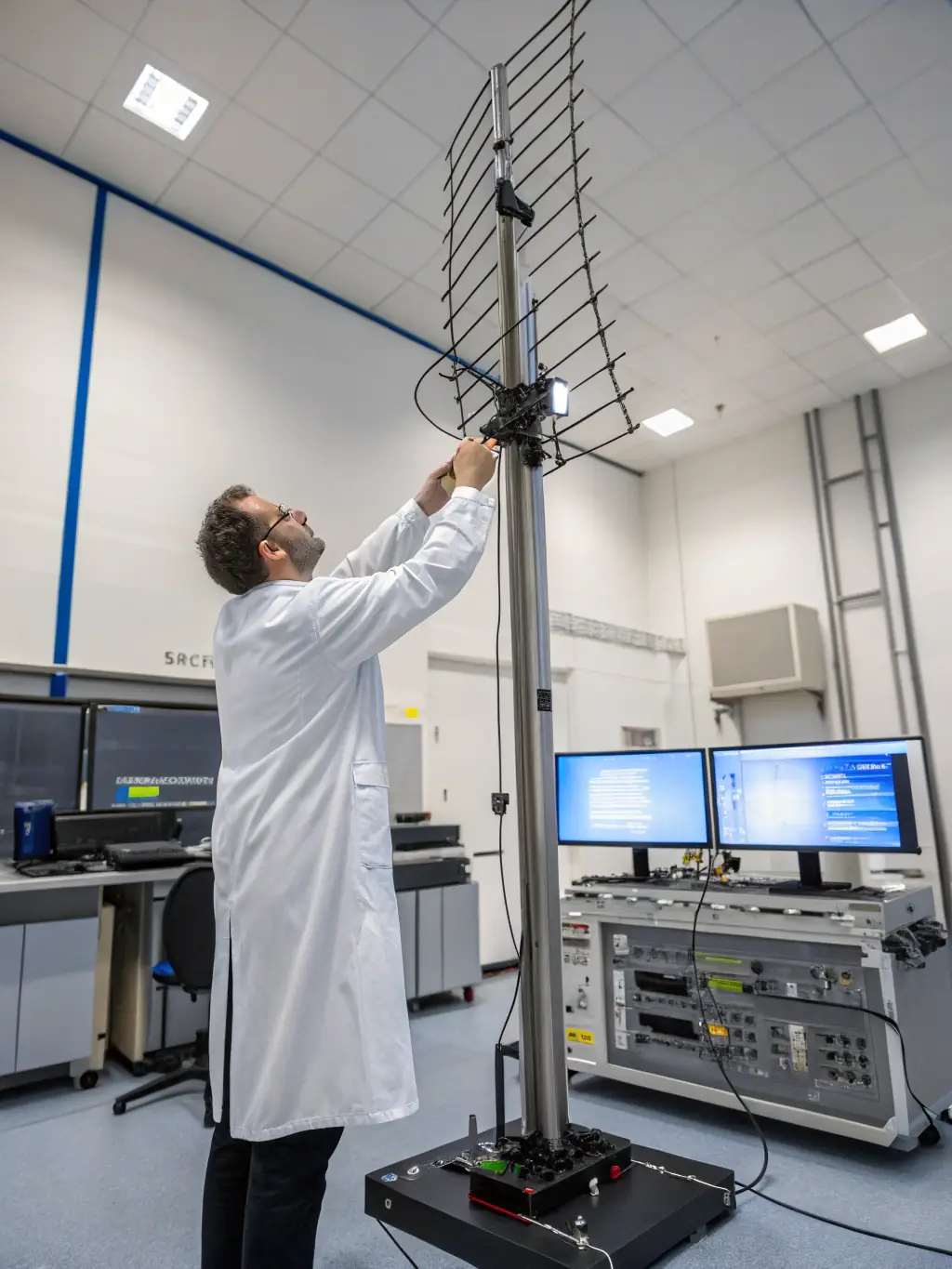 An image of various RF components being integrated into a larger system, highlighting the seamless incorporation of RF technology into existing infrastructure, with engineers working in the background.